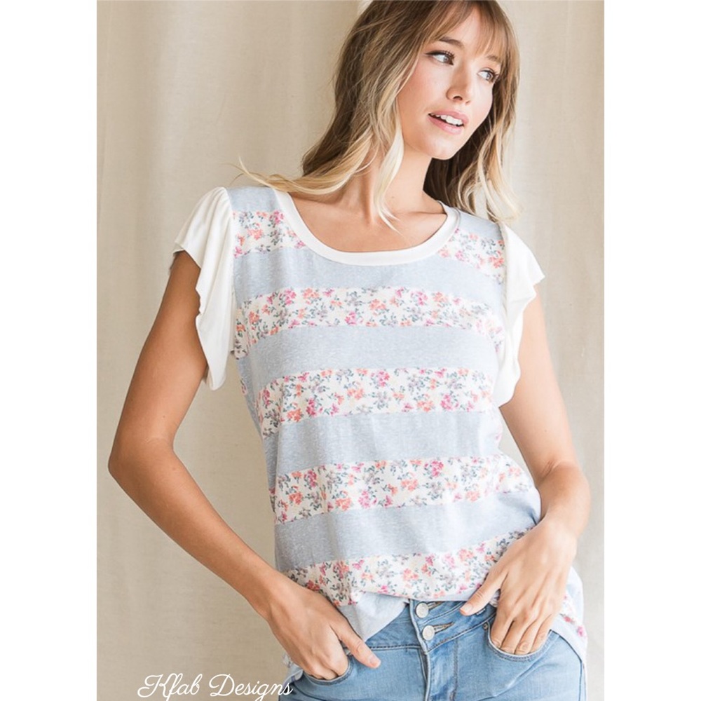 ❤️LAST 1! Blue Floral Ruffle Sleeve Top! - Picture 3 of 8